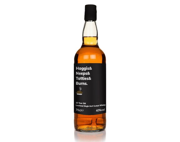 A bottle of &Whisky Haggis & Neeps & Tatties & Burns 15 Year Old. 