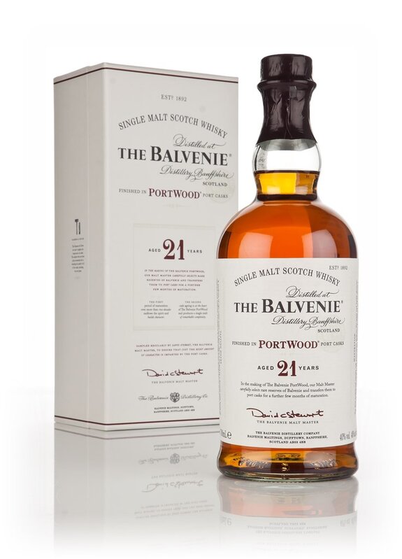 A bottle of Balvenie 21 Year Old PortWood Finish