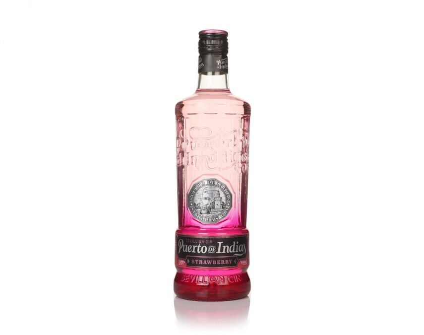 A bottle of Puerto de Indias Strawberry Gin