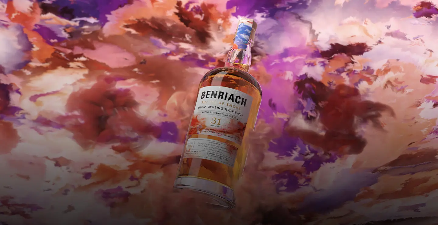 A bottle of Benriach 31 Year Old Shades of Smoke.