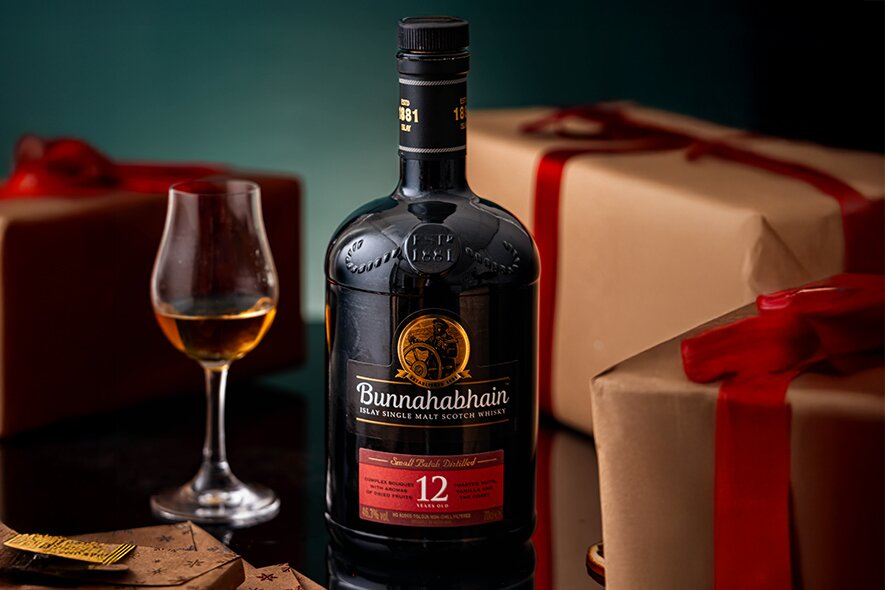 A bottle of Bunnahabhain 12 Year Old whisky.