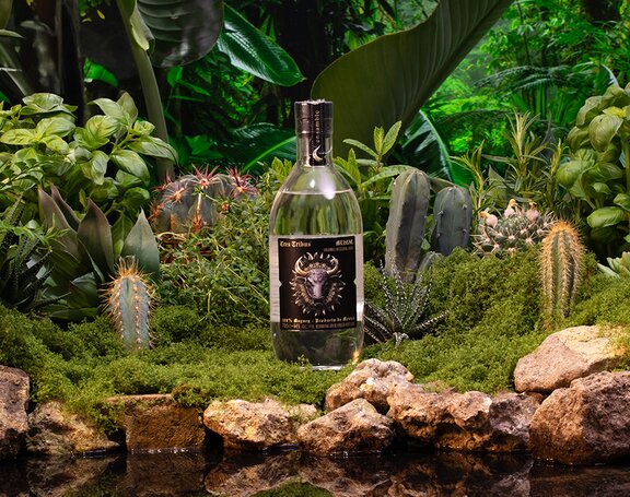 A bottle of Tres Tribus Ensamble Mezcal