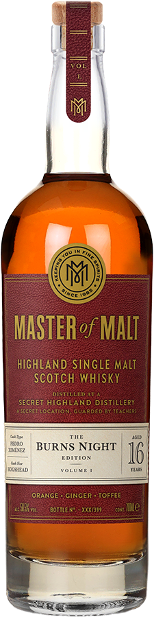 A bottle of Secret Highland 16 Year Old Single Cask - Burns Night Edition (Master of Malt) whisky