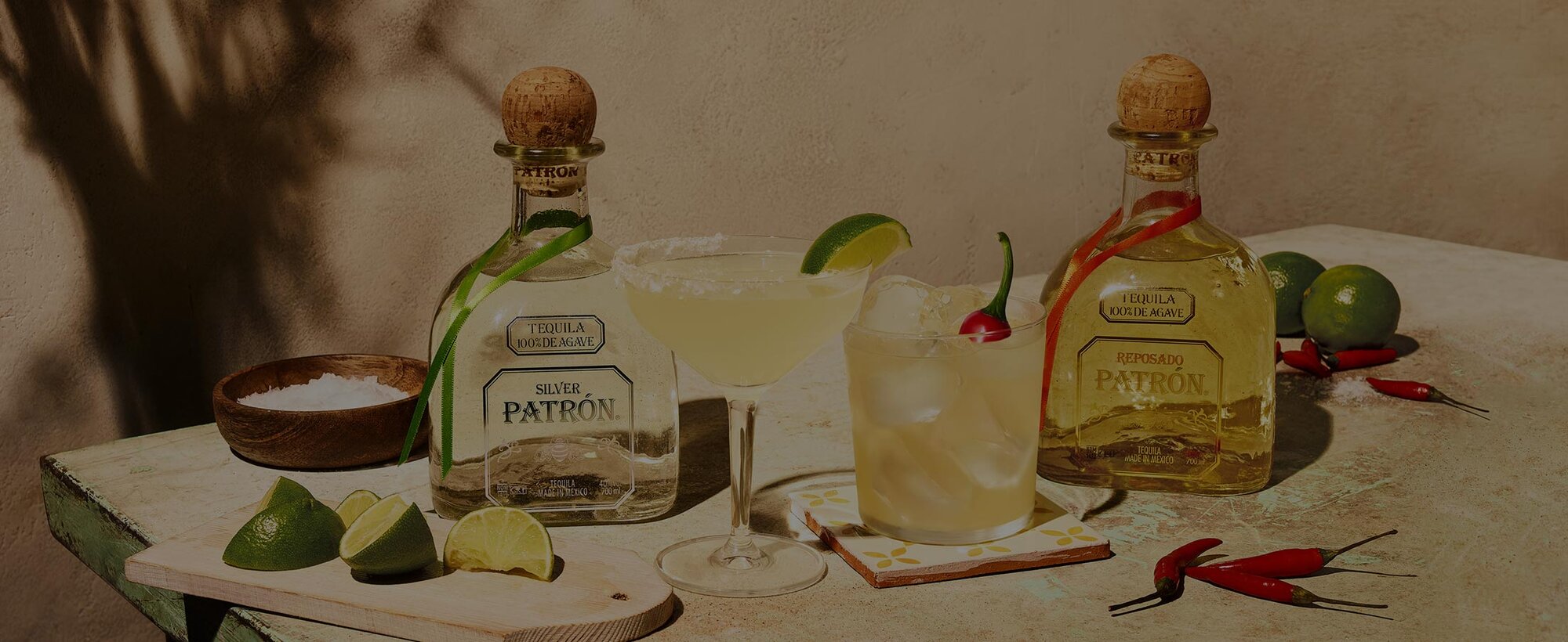 Patrón Tequila cocktails and bottles