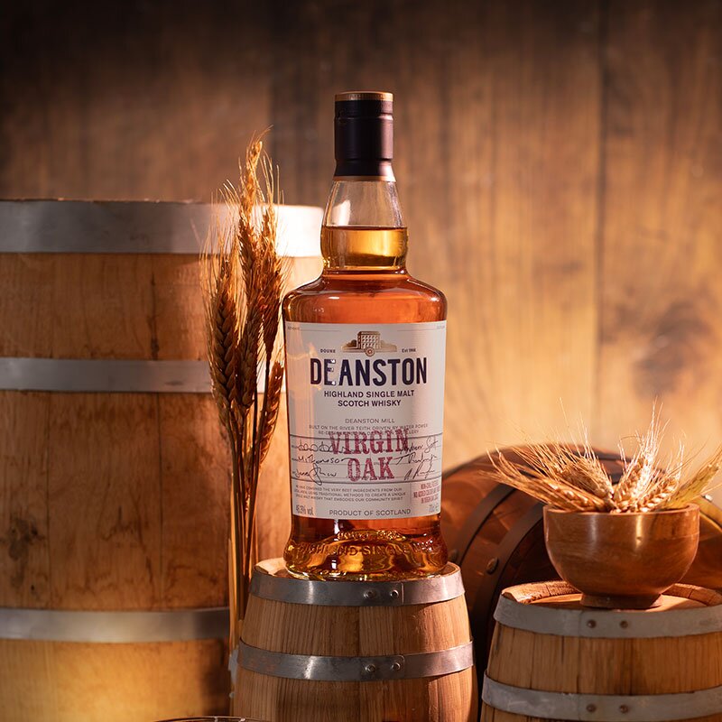 A bottle of Deanston Virgin Oak.