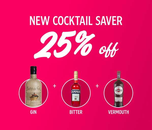 Meal Deal Saver, Gin + Bitter + Vermouth = 25% discount!