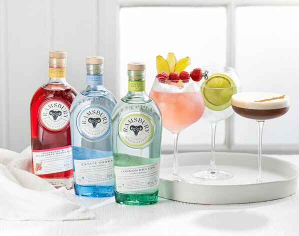 Bottles of Ramsbury Gin and Vodka.