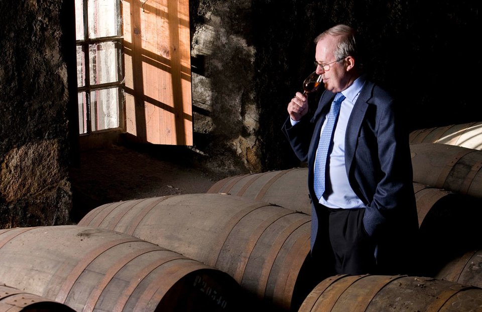 David C. Stewart MBE nosing a whisky in The Balvenie's warehouse