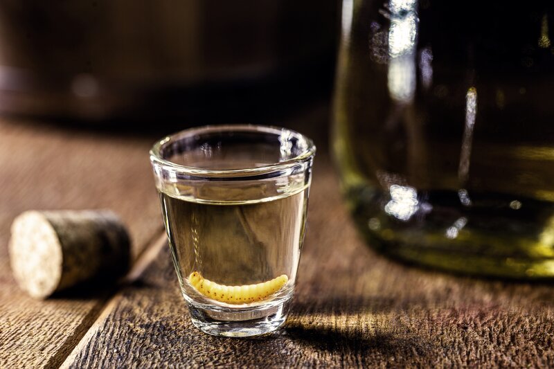 Shot of Mezcal with a worm in it