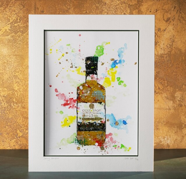 Gold spot bottle artwork