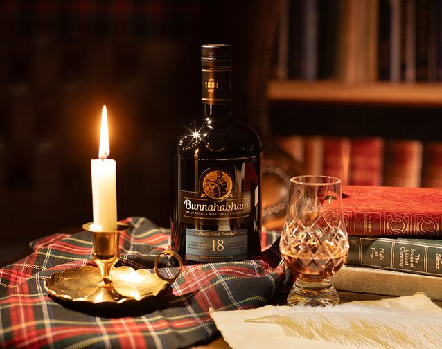 A bottle of Bunnahabhain 18 Year Old.