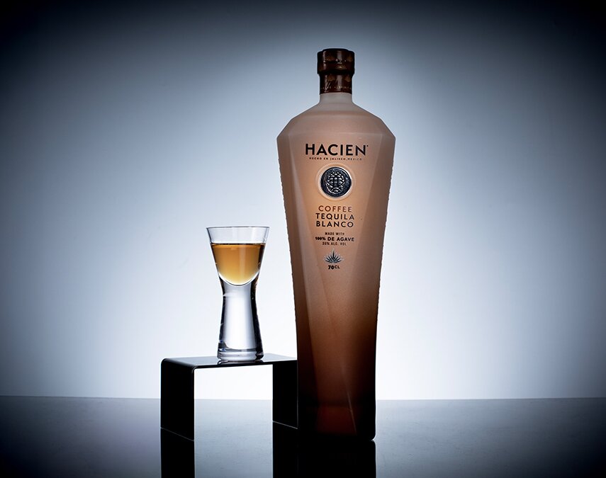 A bottle of Hacien Coffee Tequila Blanco
