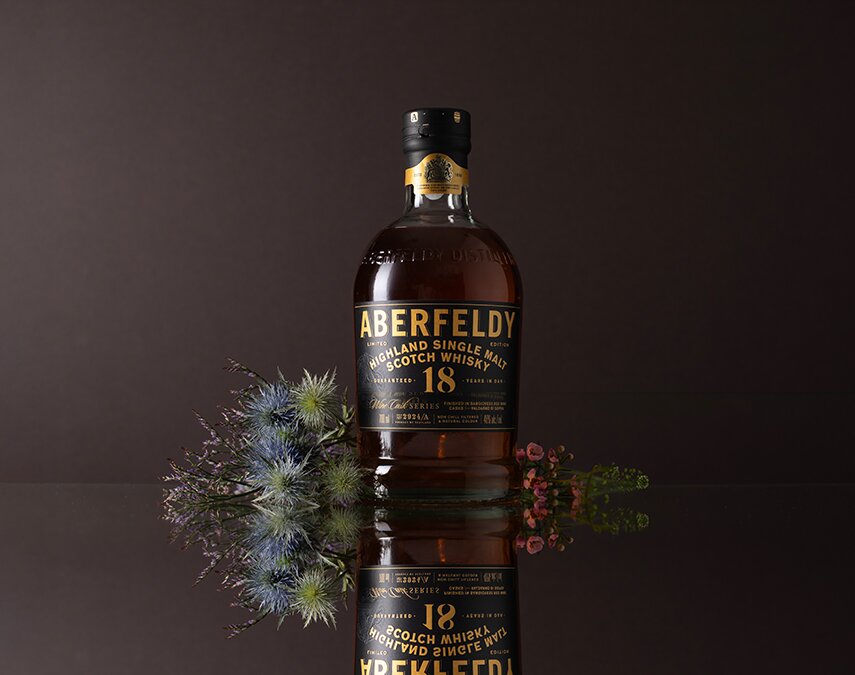 A bottle of Aberfeldy 18 Sangiovese cask.