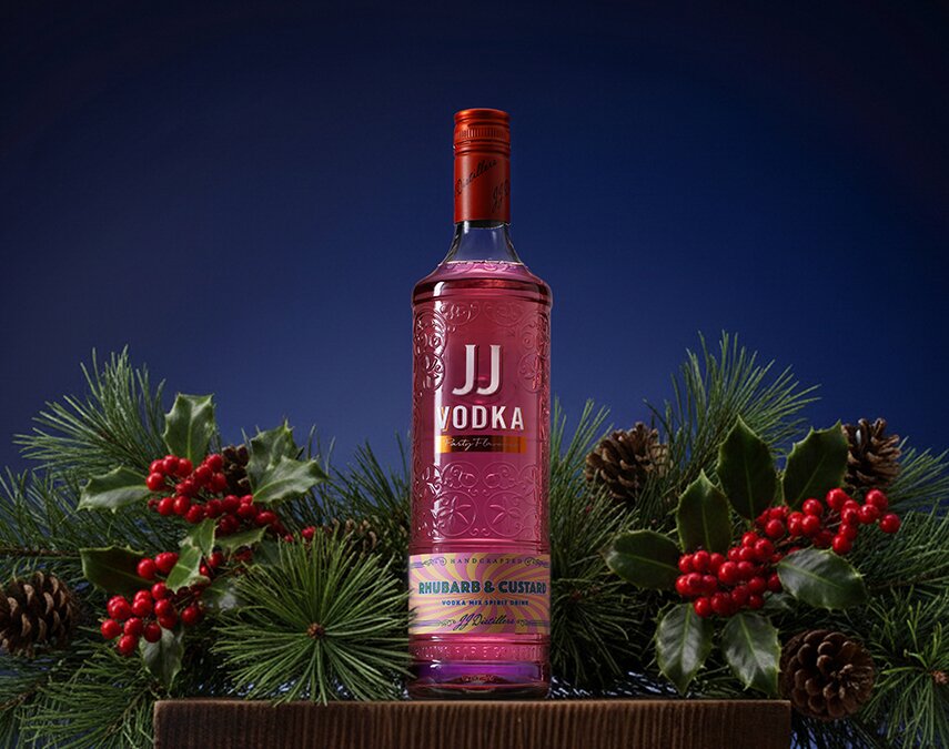 A bottle of JJ Whitley Rhubarb & Custard