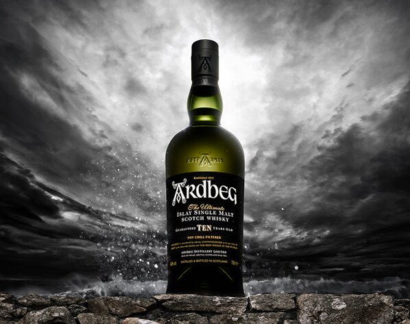 A bottle of Ardbeg 10 Year Old. 
