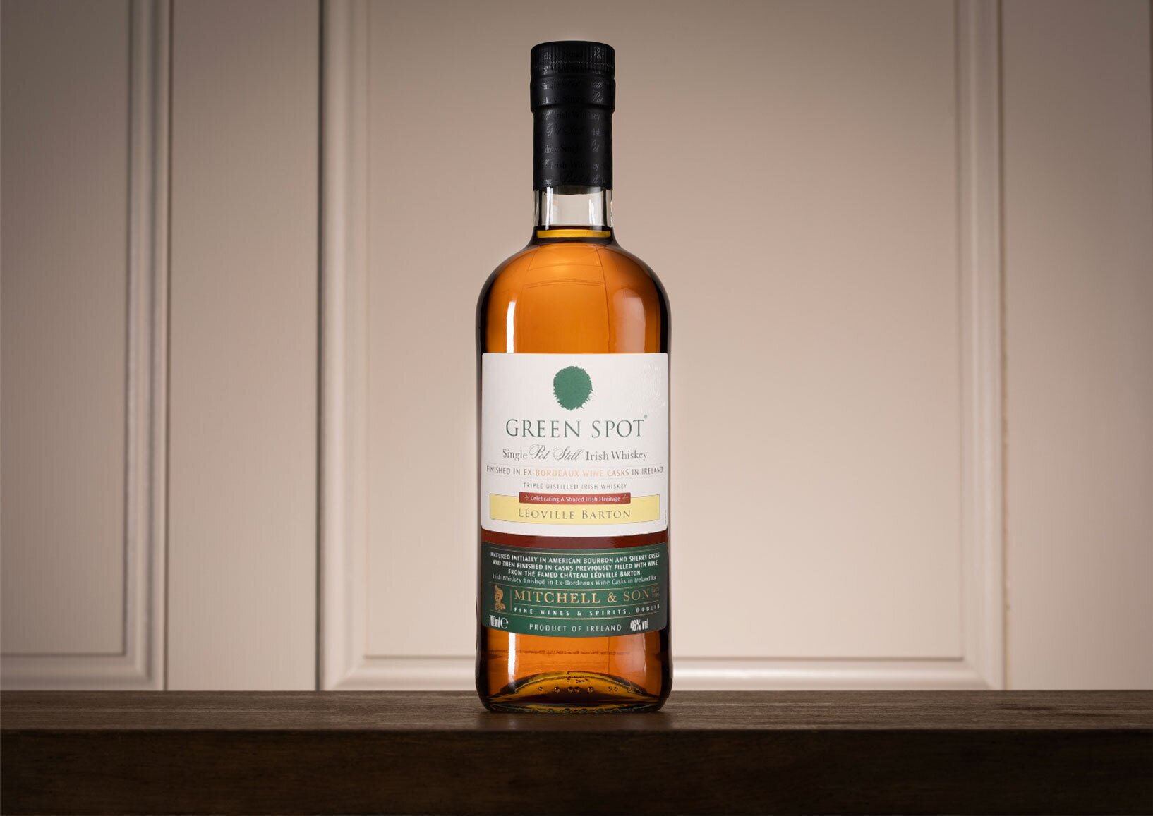 A bottle of Green Spot Château Léoville Barton 70cl Whisky.