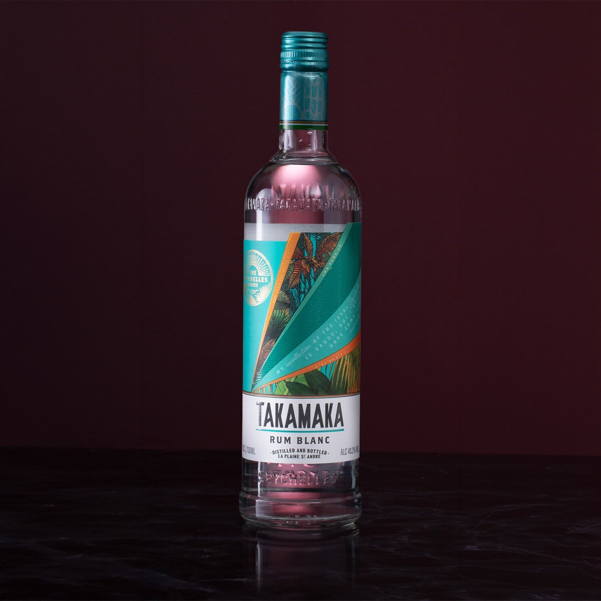 A bottle of Takamaka Rum Blanc
