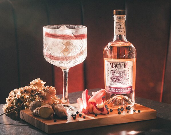 Mayfield Rhubarb & Ginger Gin Liqueur Spritz.