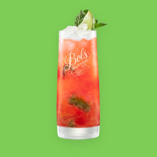 A Bols Strawberry Mojito with recipe.