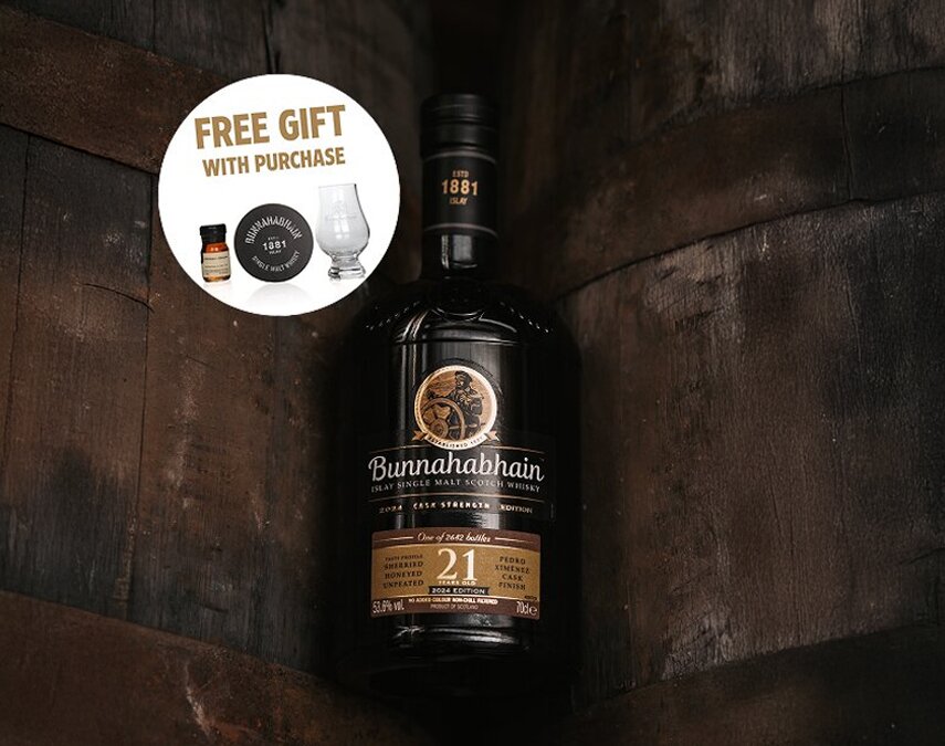 A bottle of Bunnahabhain 21 Year Old Cask Strength - 2024 Edition