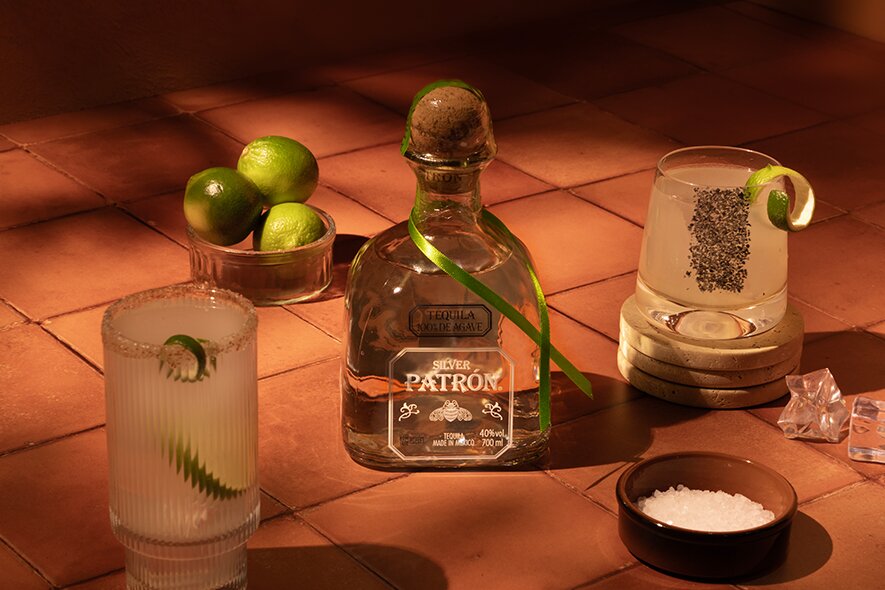 A bottle of Patron Blanco Tequila.