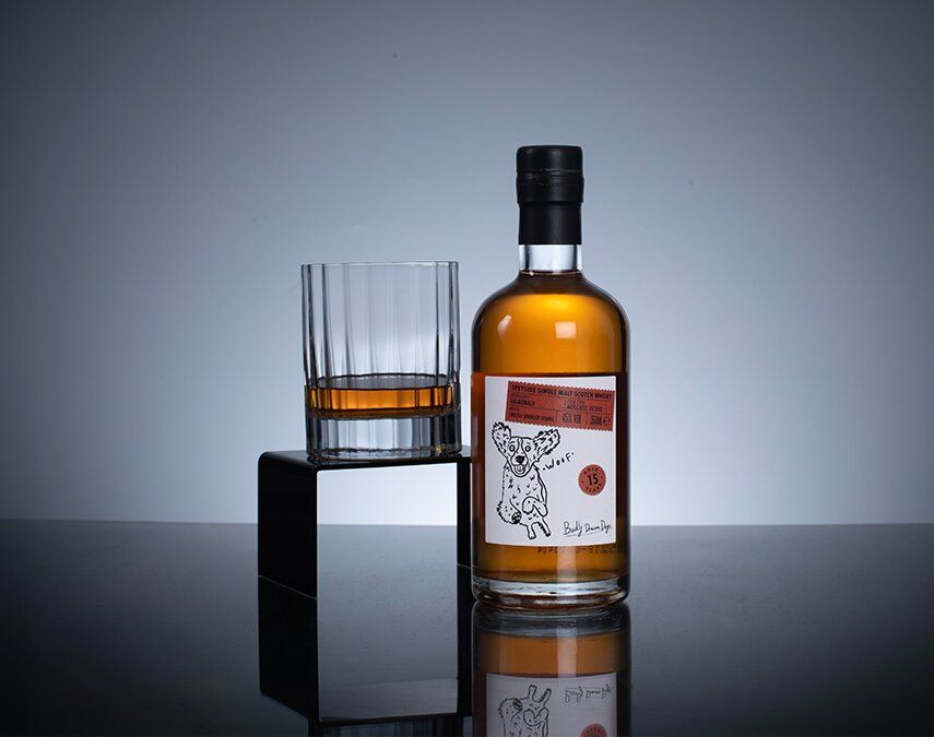 A bottle of Balmenach 15 Year Old - Badly Drawn Dogs