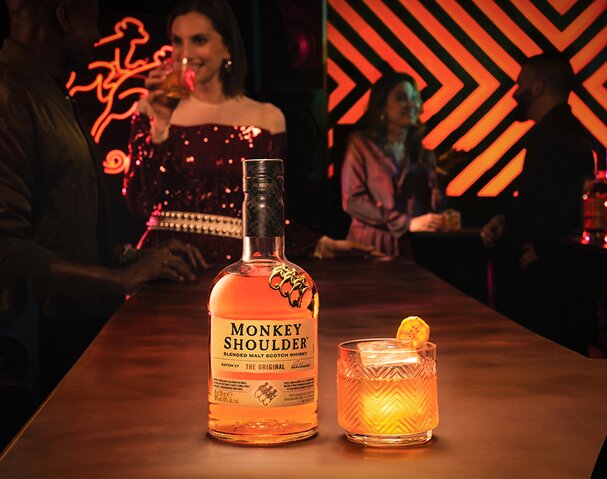 A bottle of Monkey Shoulder Blended Malt Scotch
