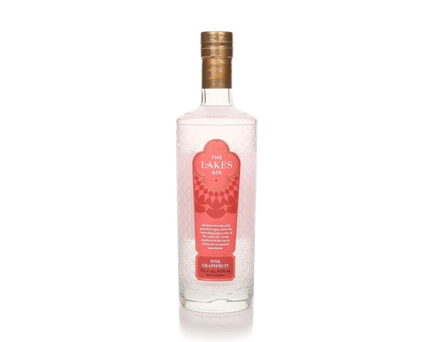 A bottle of The Lakes Pink Grapefruit Gin