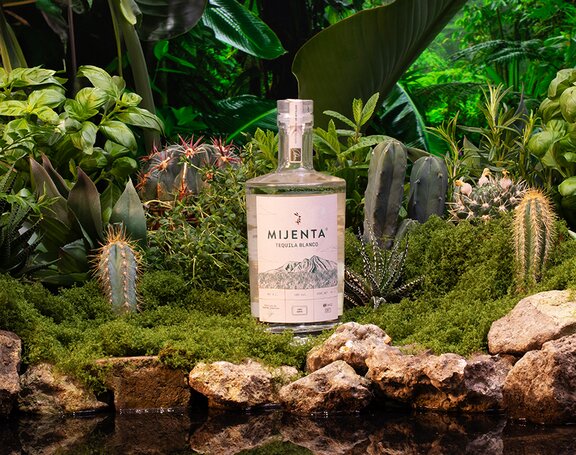 A bottle of Mijenta Tequila Blanco