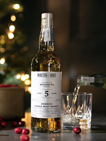 A bottle of Mackmyra 5 year old whisky