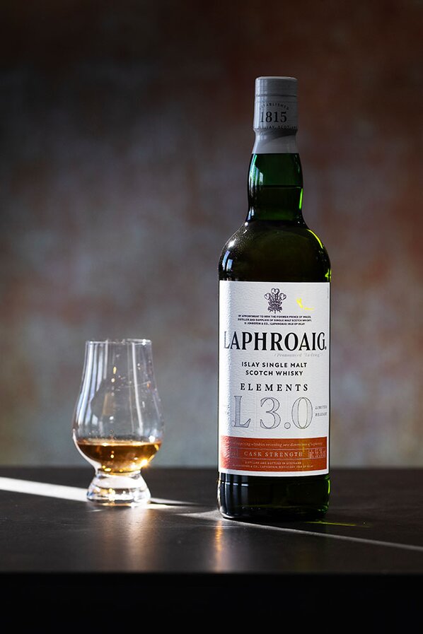 Laphroaig Elements 3.0 bottle with tasting glass