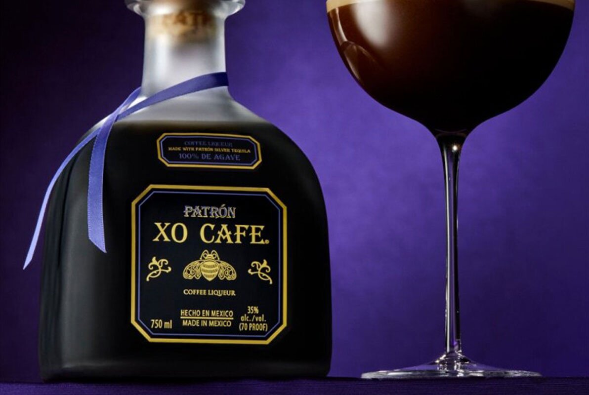A bottle of Patrón XO Cafe Coffee Liqueur