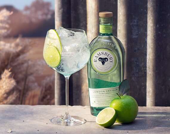 A bottle of Ramsbury Single Estate Gin.