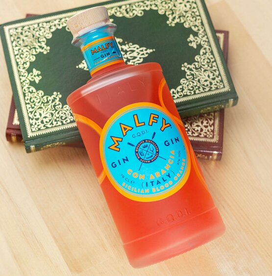 A bottle of Malfy Sicilian Blood Orange Gin