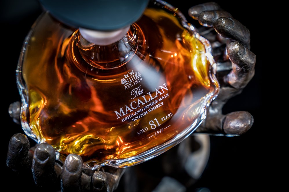 Close-up of engraved Macallan Reach whisky decanter