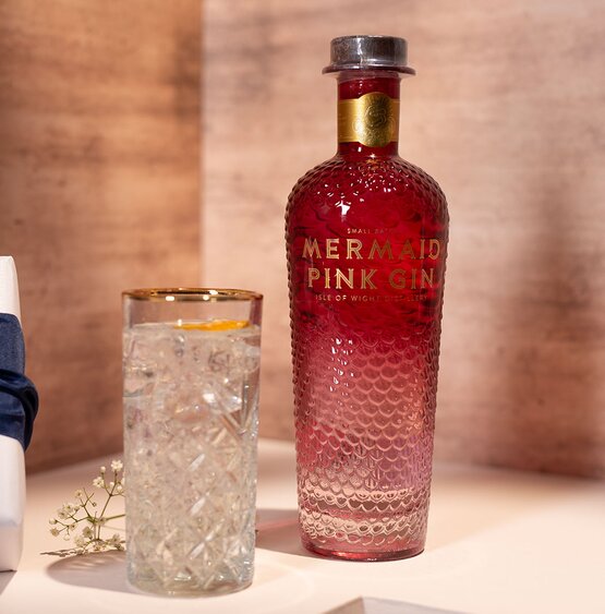 A bottle of Mermaid Pink Gin