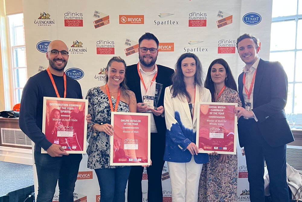 Jason and Master of Malt team collecting three awards at the Drinks Business Awards