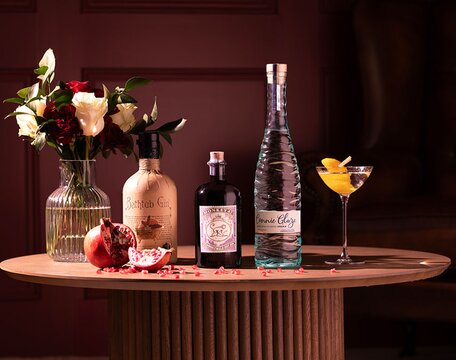 Bottles of luxury gin and vodka for valentines day