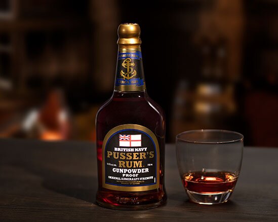 A bottle of Pusser's 'Gunpowder Proof' Black Label rum