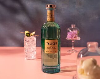 A bottle of Italicus Rosolio di Bergamotto.