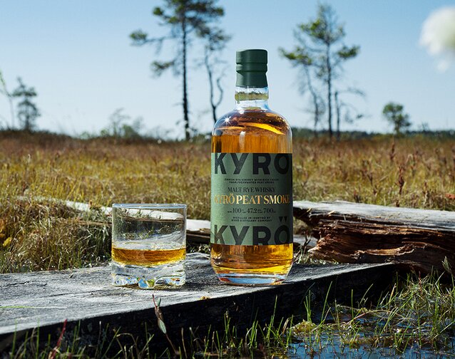 A bottle of Kyrö Peat Smoke Malt Rye Whisky.