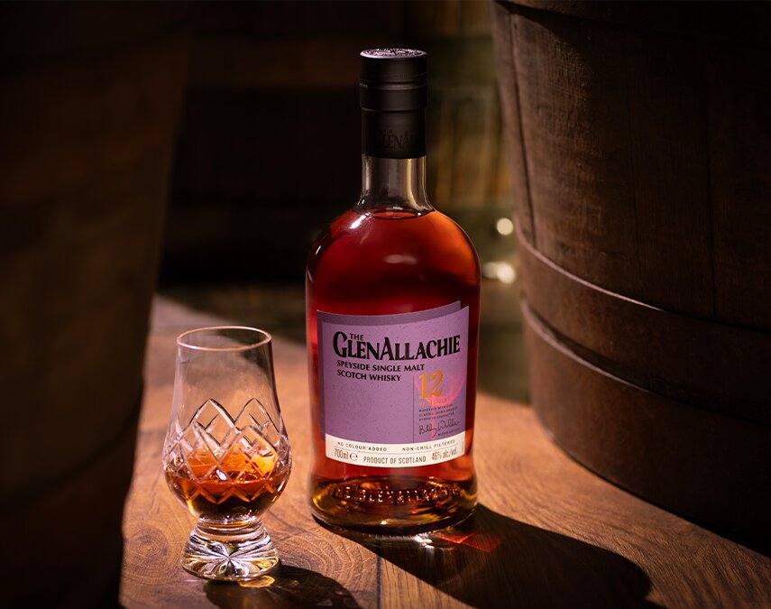 A bottle of GlenAllachie 12 Year Old whisky.