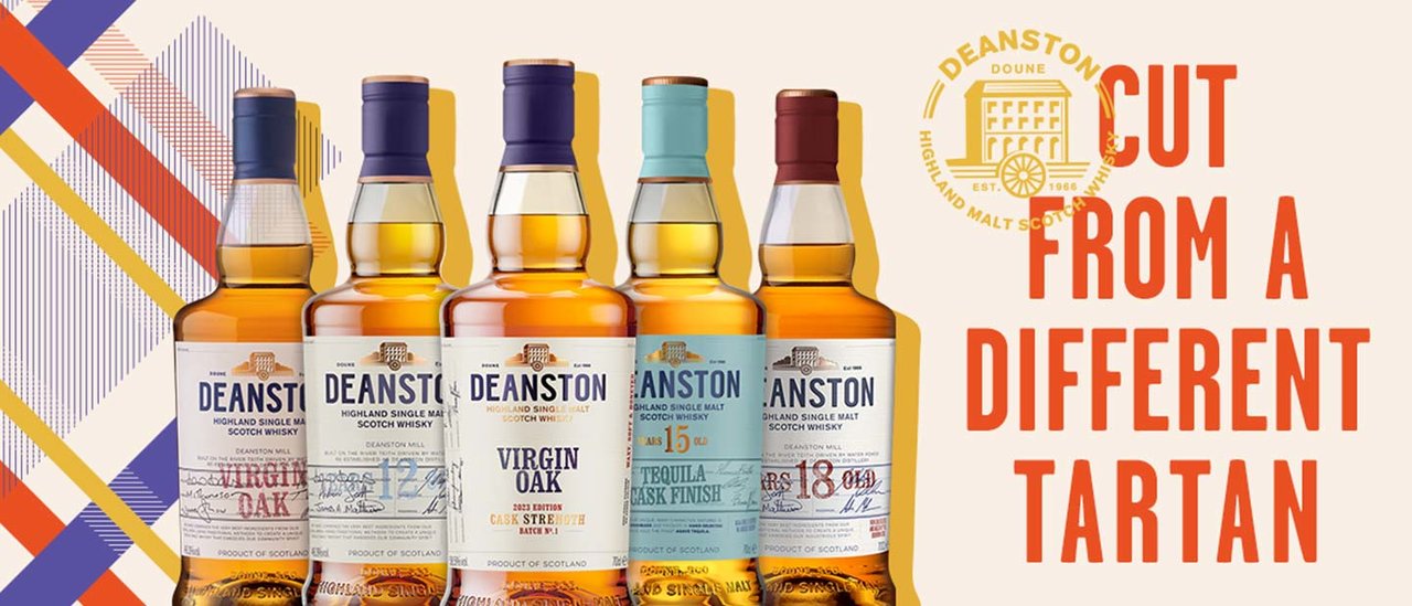 Deanston range of products with a tartan graphic. Cut from a different tartan.