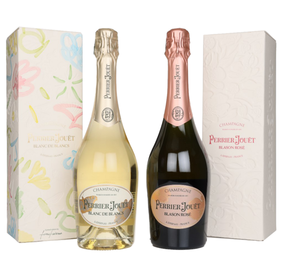 Perrier-Jouët Valentine's Bundle with two bottles and presentation boxes. 