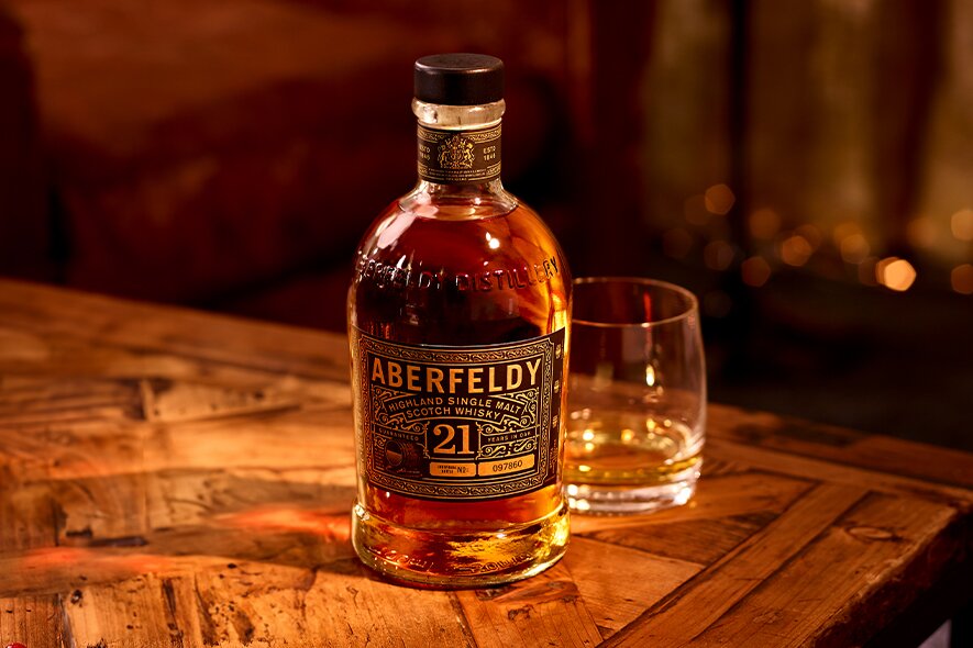 A bottle of Aberfeldy 21 Year Old.