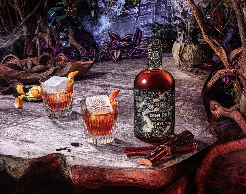 A Don Fashioned cocktail with Don Papa Gayuma.
