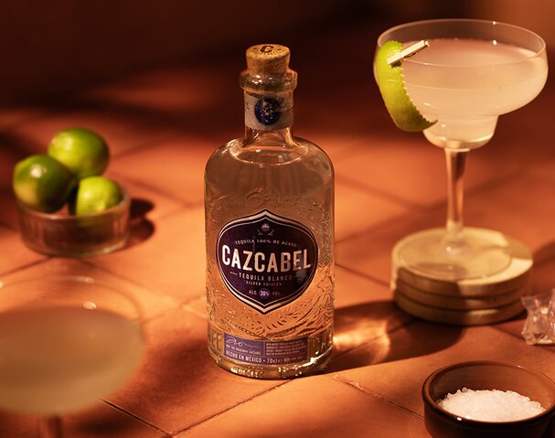 A bottle of Cazcabel Blanco Tequila.