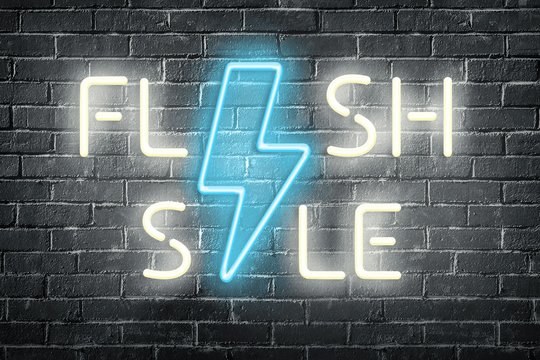 Master of Malt Flash Sale neon text, glowing, on a dark brick background