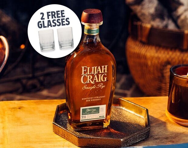 A bottle of Elijah Craig Straight Rye Whiskey.