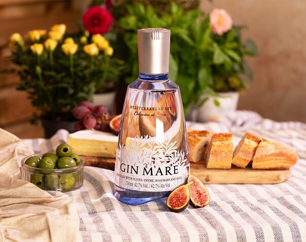 A bottle of Gin Mare Mediterranean Gin.